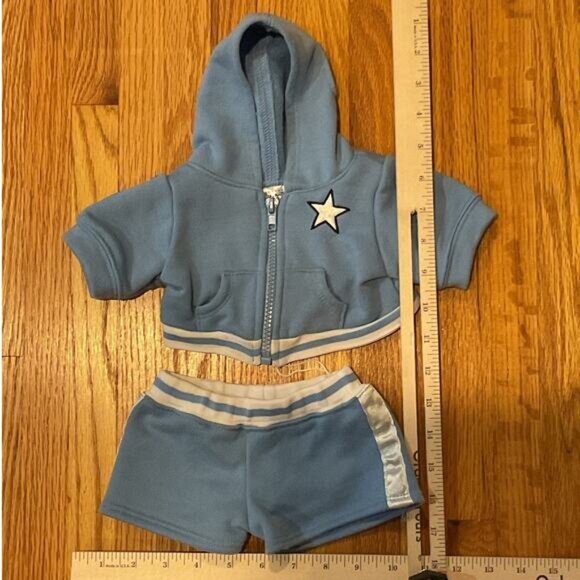 Build a Bear Blue Dance Track Suit Zipper Hoodie Shorts Blue White Stripe Star - Picture 2 of 10